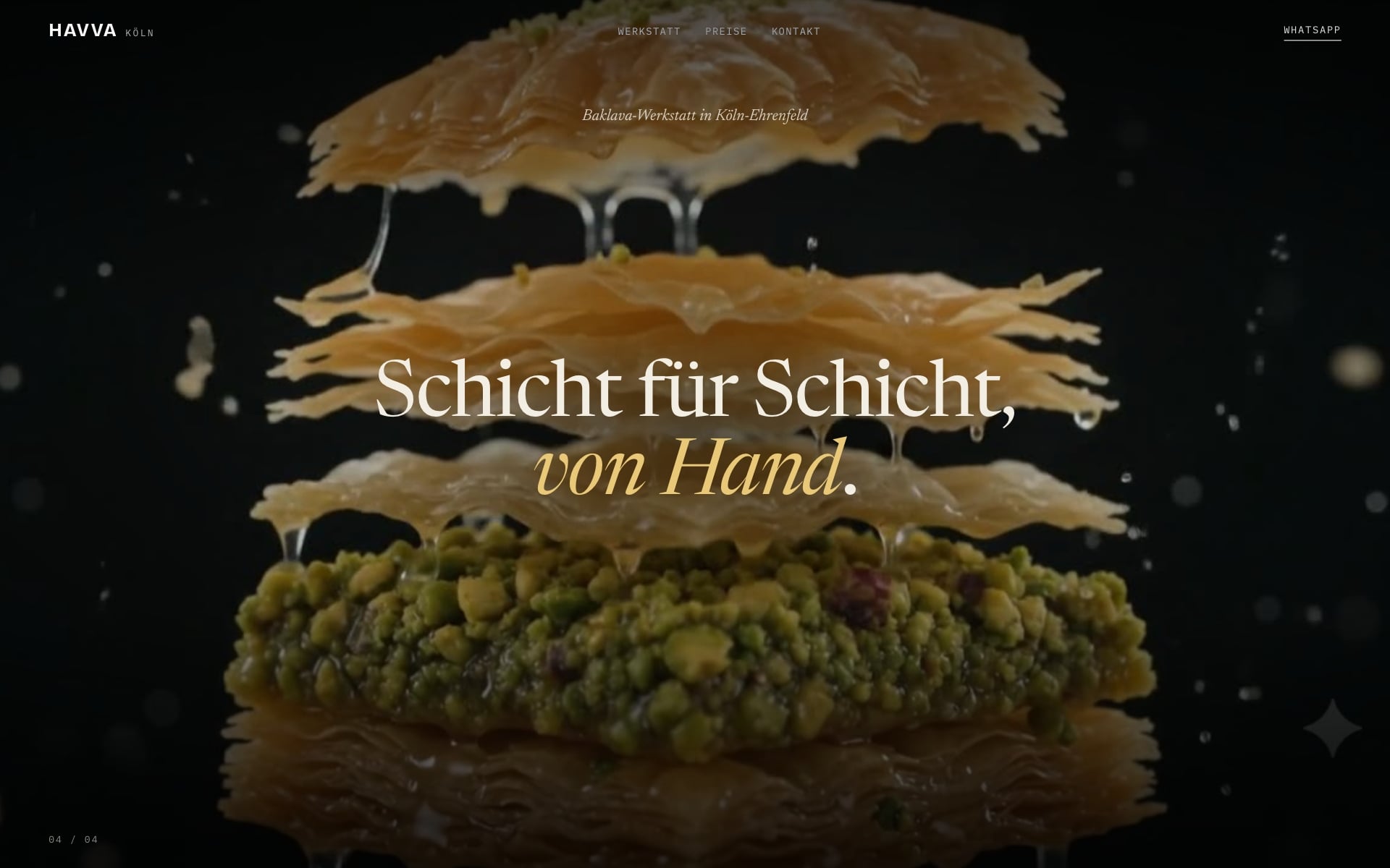 Desktop view of the Havva Köln baklava workshop website.